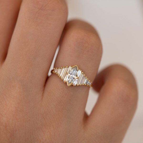 Deco Engagement Ring with Marquise Diamond Cheap