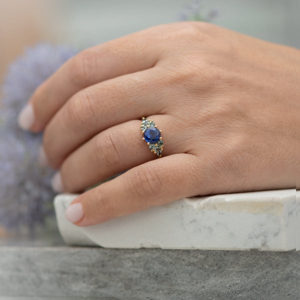 Blue and Teal Sapphire Cluster Ring Discount