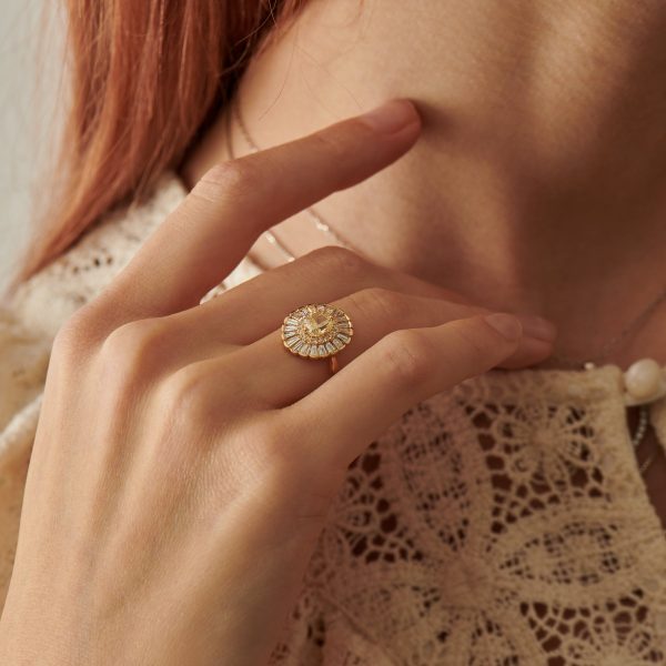 Daisy Engagement Ring - Fancy Yellow Diamond and Baguette Diamond Ring Discount