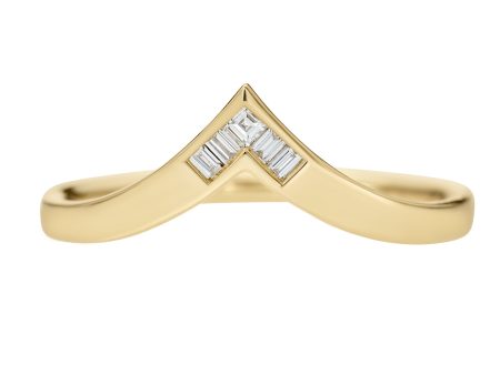 Gold Chevron Wedding Band with Baguette & Carre Diamonds For Discount