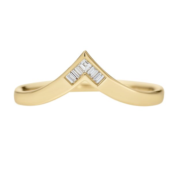 Gold Chevron Wedding Band with Baguette & Carre Diamonds For Discount