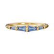 Blue Sapphire Tapered Baguette Gold Bar Ring For Sale