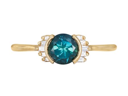 Teal Sapphire Ring with Baguette Diamond Wings - Limited Edition Online Sale