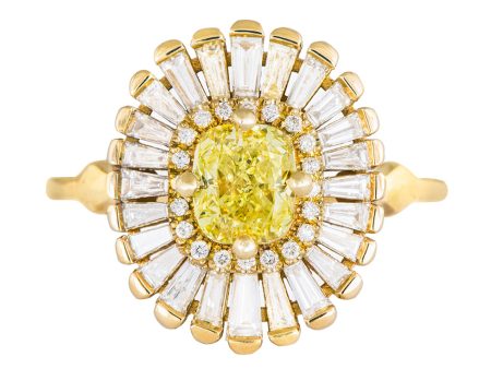 Daisy Engagement Ring - Fancy Yellow Diamond and Baguette Diamond Ring Discount