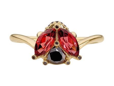 Ladybug Red Garnet & Black Diamond Ring Online Sale