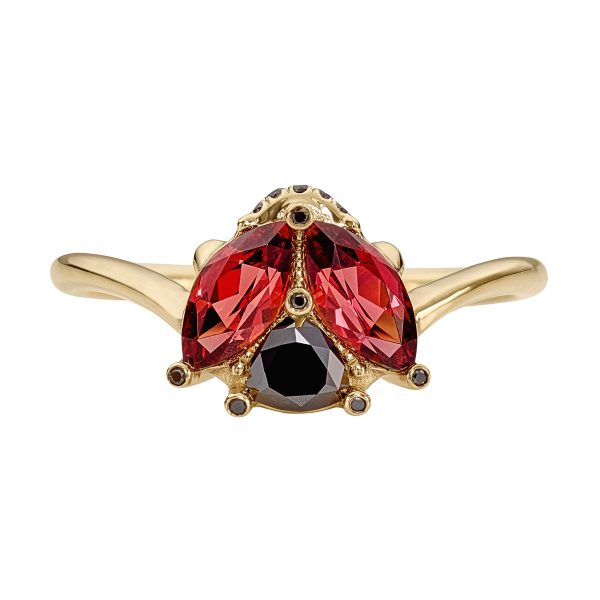 Ladybug Red Garnet & Black Diamond Ring Online Sale