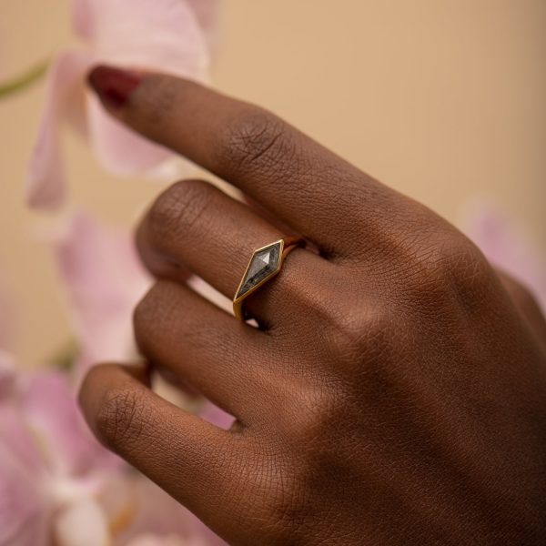 Kite Diamond Ring with a OOAK Salt and Pepper Diamond For Sale