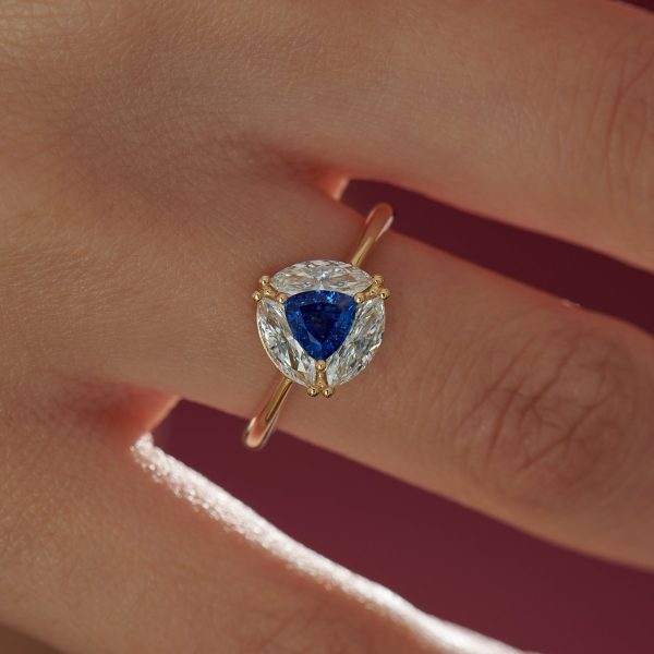 Marquise Diamond and Royal Blue Trillion Sapphire Engagement Ring Discount