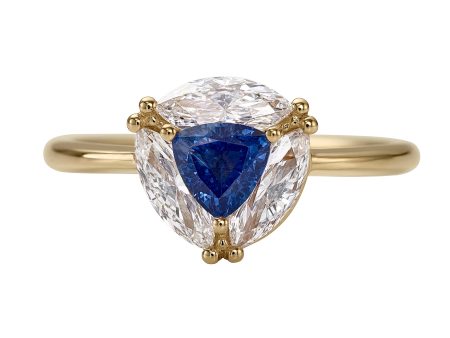 Marquise Diamond and Royal Blue Trillion Sapphire Engagement Ring Discount