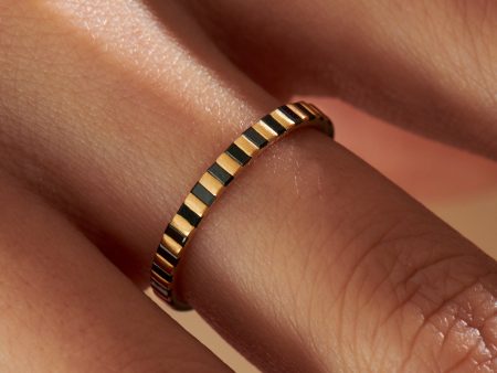 Apis Striped Black Diamond Matte Gold Half Eternity Ring For Sale