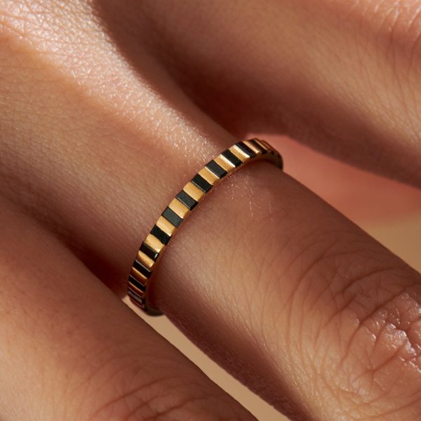 Apis Striped Black Diamond Matte Gold Half Eternity Ring For Sale