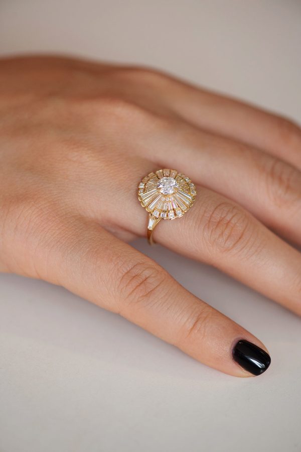 Diamond  Ring with Tapered Baguette Diamonds For Sale