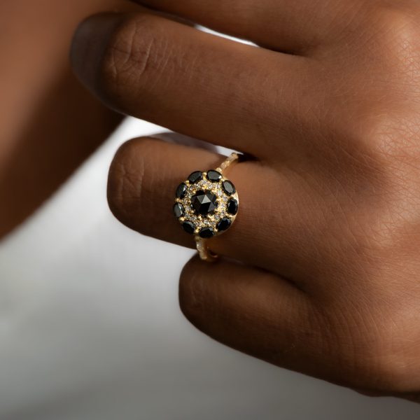 Black Diamond Mandala Engagement Ring - With Baguette Diamond Band Online Sale