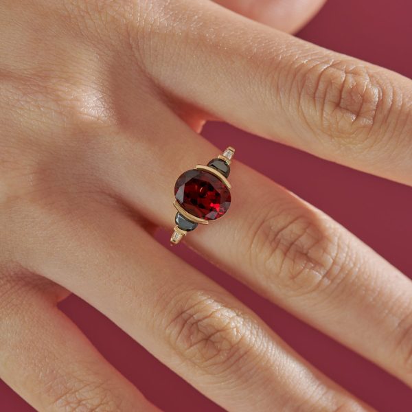 Mars OOAK Red Garnet Oval & Black Half Moon Diamond Engagement Supply