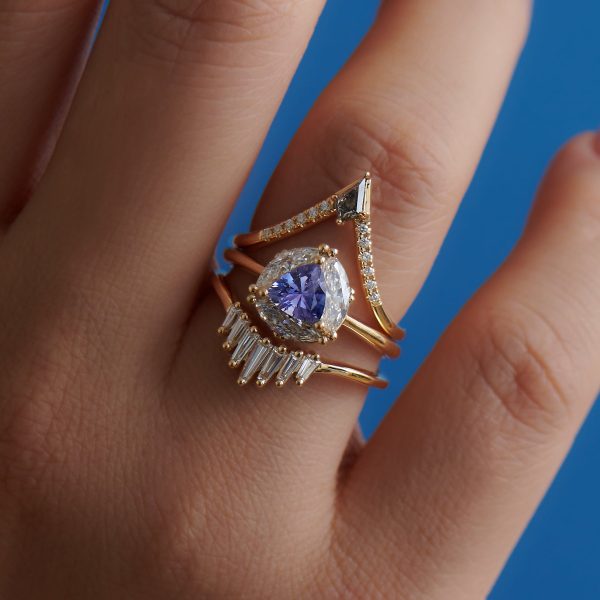 Marquise Diamond & Purple Trillion Sapphire Engagement Ring Online Hot Sale