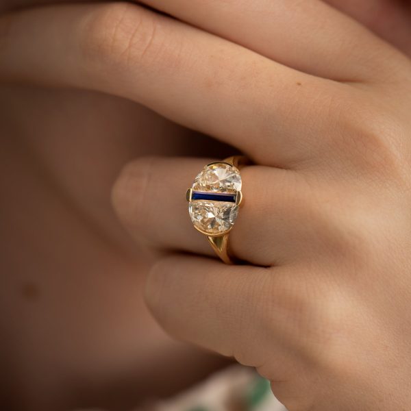 Engagement Ring with Lab Grown Half Moon Diamonds and Sapphire Supply