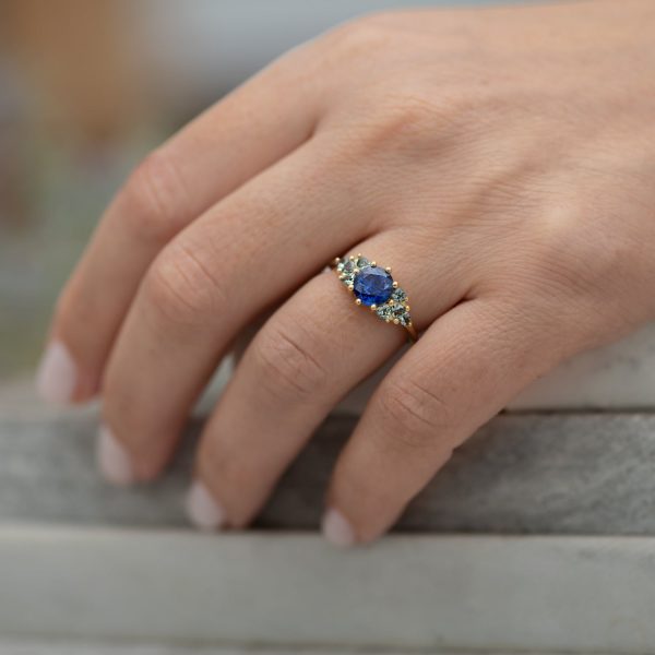 Blue and Teal Sapphire Cluster Ring Discount