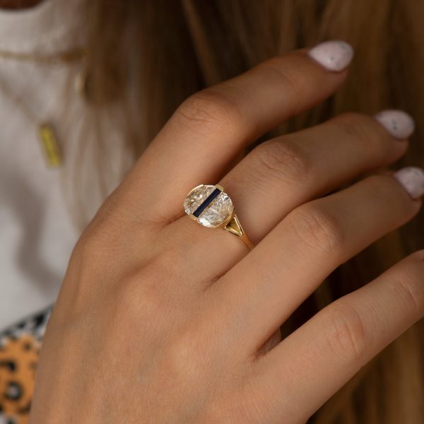 Engagement Ring with Lab Grown Half Moon Diamonds and Sapphire Supply