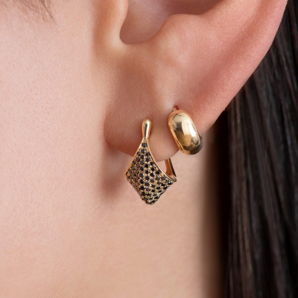 Pave Black Diamond Modern Huggie Earrings Sale