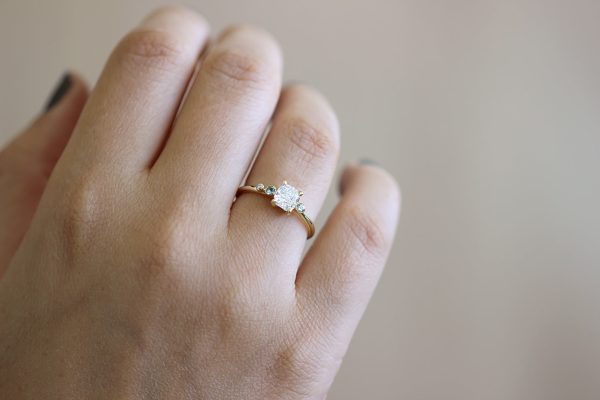 Asymmetric Diamond Cluster Engagement Ring with Aquamarine And Mint Garnet - Cluster Engagement Ring Supply