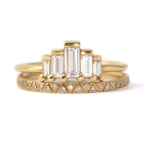 Art Deco Engagement Ring Set with Baguette Cut Diamonds on Sale